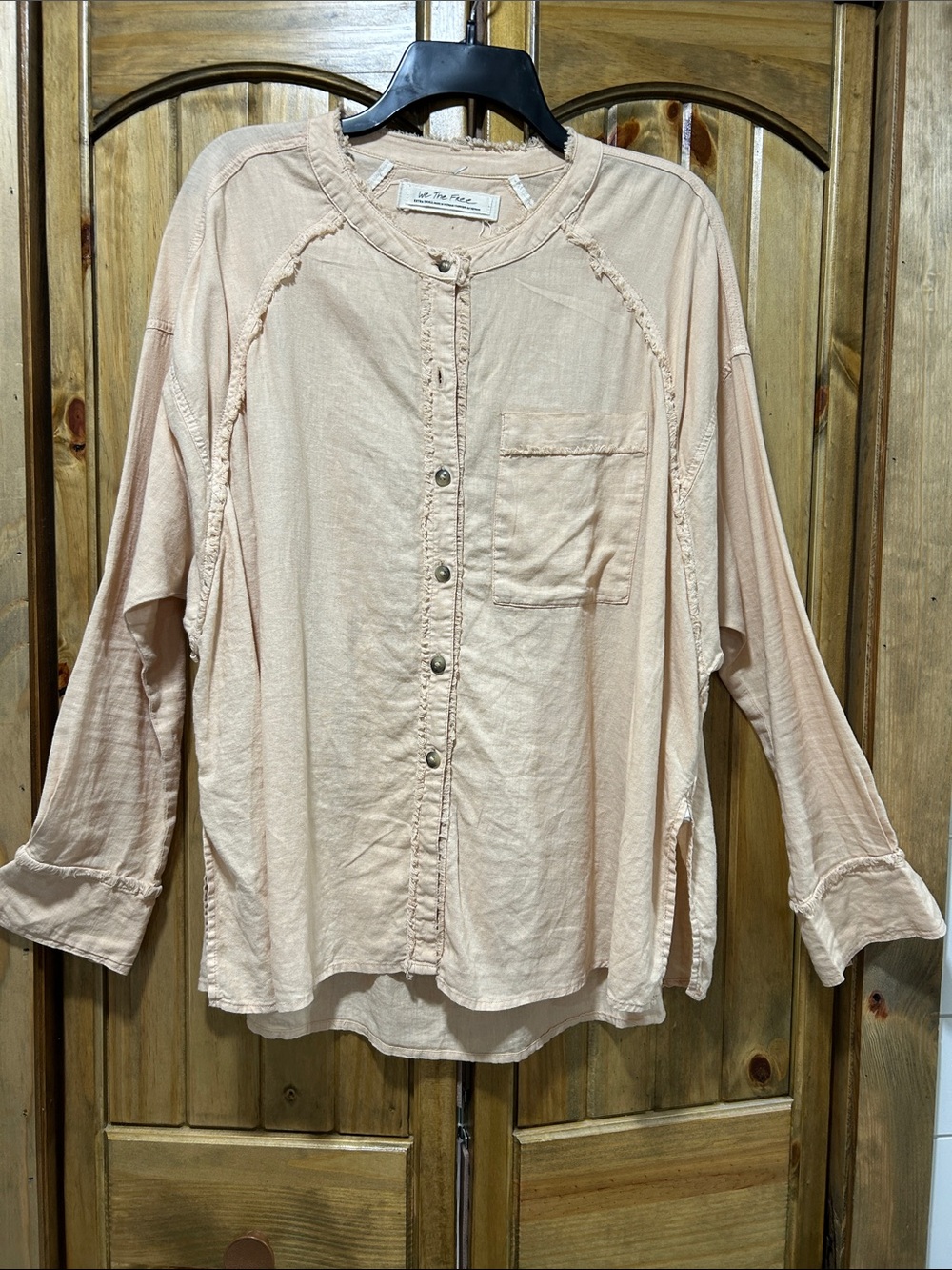 We The Free Lightweight Button-Front Shirt Jacket in Blush Beige